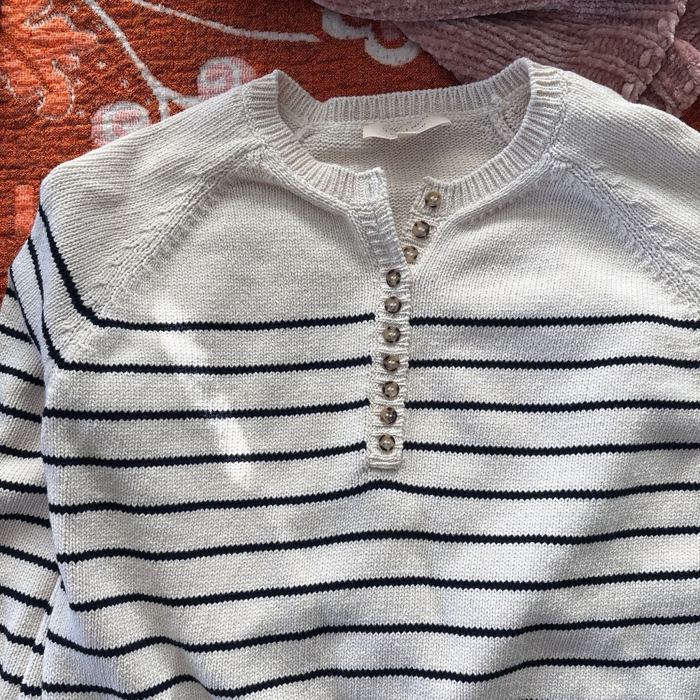 Sezane leontine jumper sweater ecru/navy - small